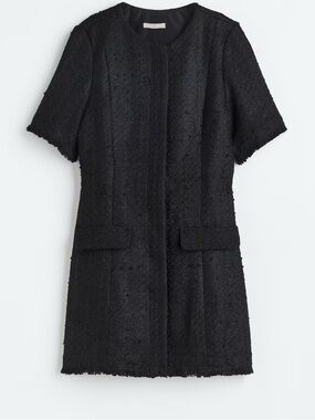 H&M Black Bouclé Tweed Mini Dress NWT Short Sleeve Textured Size M